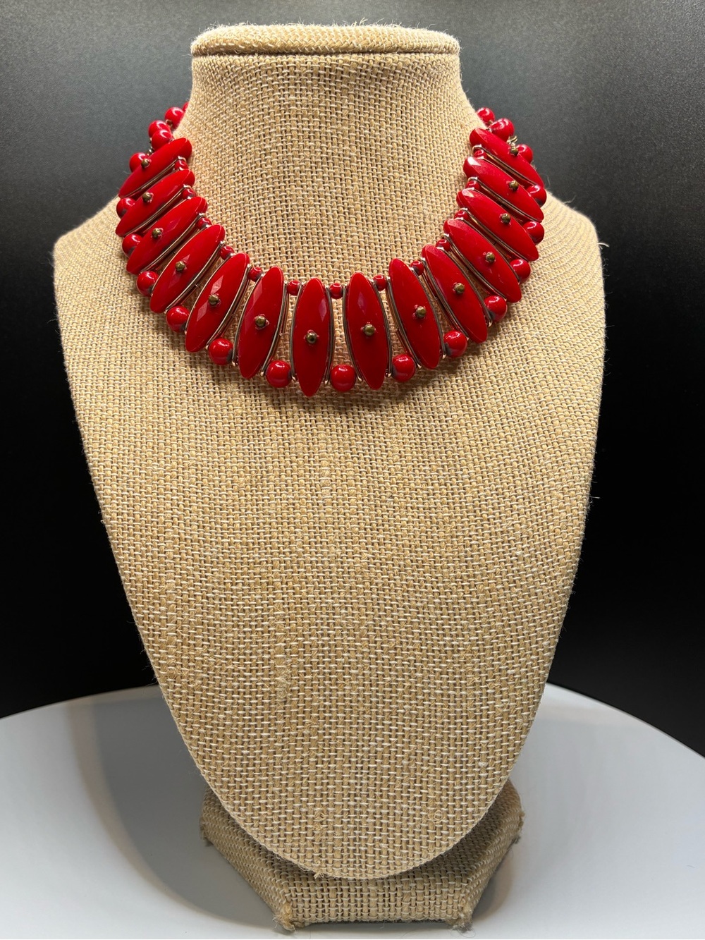 Vintage Western Germany Red Statement Bib Necklace - Bold Red Women's Jewelry